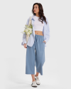 Linen Drawstring Capri Pants                             Elastic Waist Wide Leg