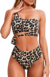 One Shoulder High Waisted Bikini Tie High Cut Two Piece Swimsuits